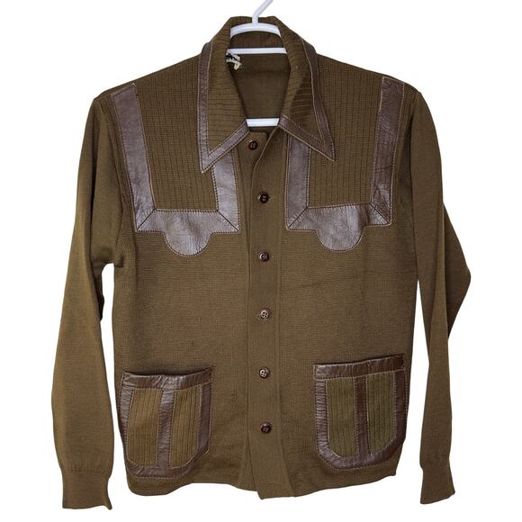 Vintage Cardigan Sweater Jacket‎ Wool Brown Yugoslavia Made Men's Large Shooting - Picture 1 of 11